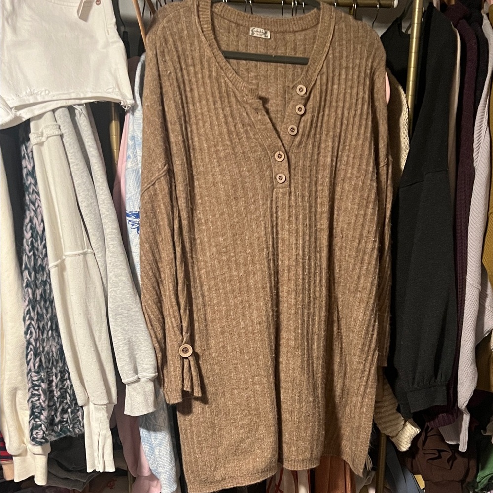 Free People Brown Ribbed Sweater